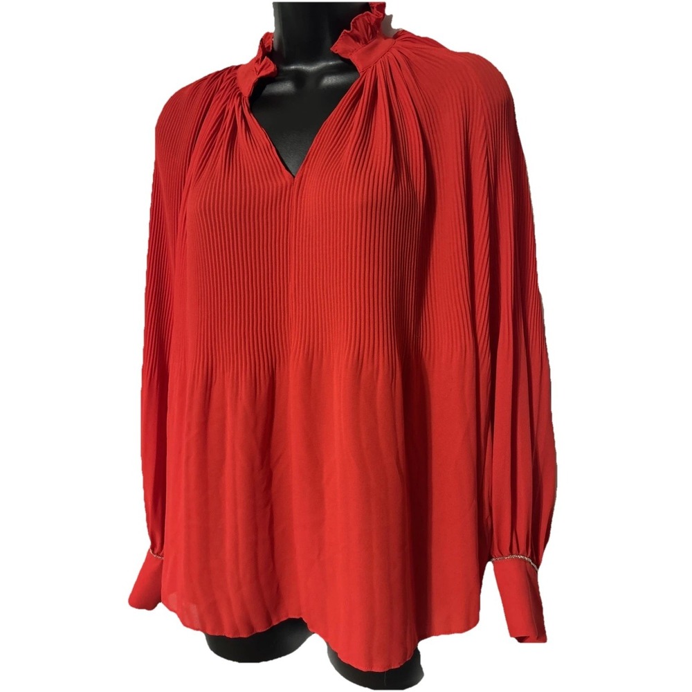 THE LIMITED Goji Berry Red Women's Ruffled Neck Pull Over Blouse Women's Small